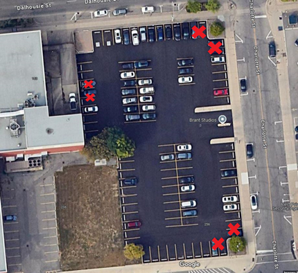 The image below highlights the parking spaces that will be closed.