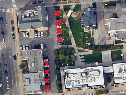 The image below highlights the parking spaces that are closed.