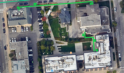 The image below highlights the path to both the Research and Academic Centre and the Student Centre.