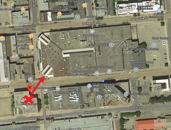 Image shows the path from Grand River Hall to One Market