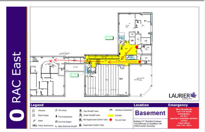 The map below shows the path from the Research and Academic Centre East Wing to the West Wing.